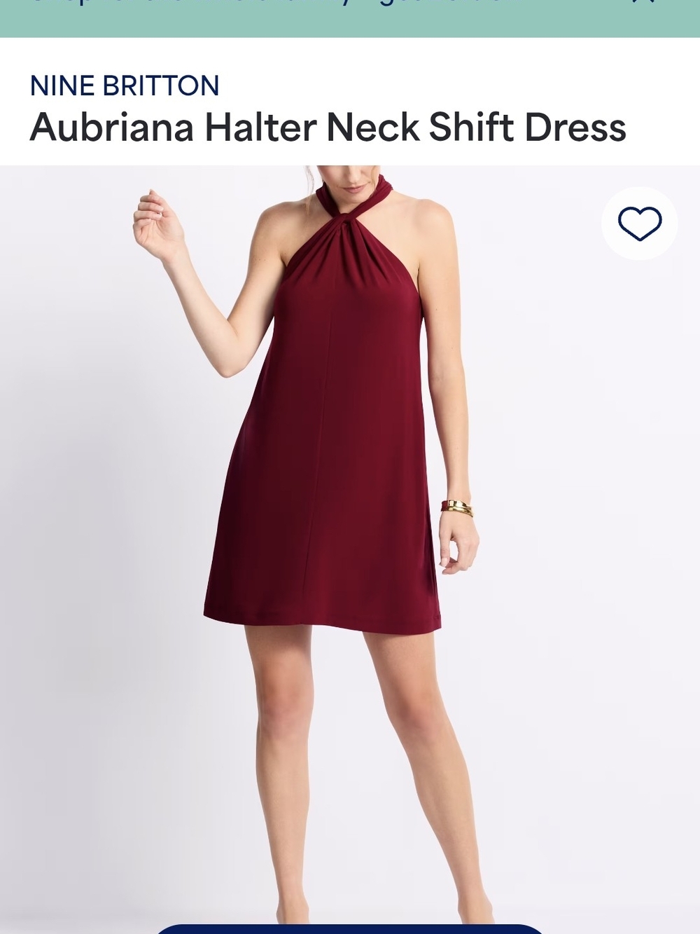 nine britton Aubriana Halter Neck Shift Dress - Wine